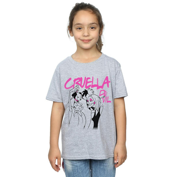 Disney Girls Cruella De Vil Collared Cotton T-Shirt 7-8 År S Sports Grey 7-8 Years