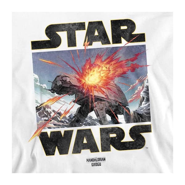 Star Wars Mandalorian Unisex Vuxen AT AT Attack Grogu Långärmad White S