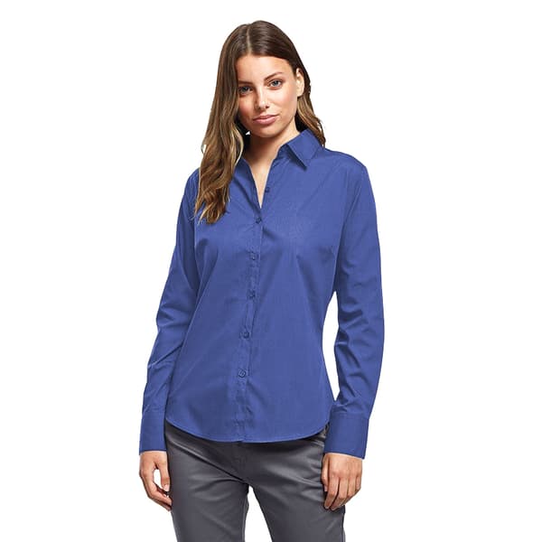 Premier Dam/Kvinnor Poplin Långärmad Blus 20 Midblå Mid blue 20