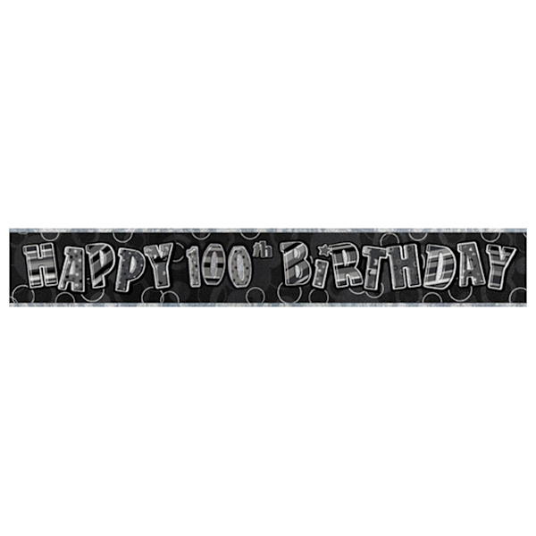 Unik fest 100-årsdag svart/silver glitter folie banderoll 12 fot Black/Silver 12 feet