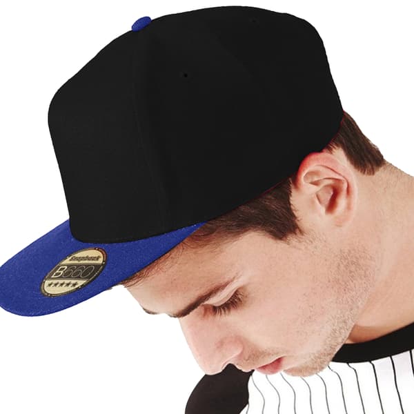 Beechfield Unisex Original Flat Peak Snapback Cap (2-pack) O Black/Royal Blue One Size