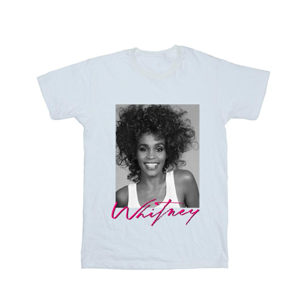 Whitney Houston T-shirt med fototryck av leende, XL, vit White XL