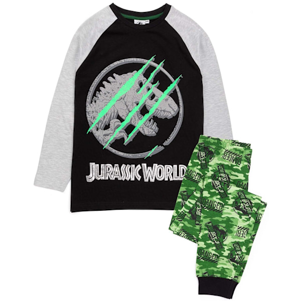 Jurassic World Pojkar Camo Långärmad Pyjamas Set 6-7 År Svart Black/Grey/Green 6-7 Years