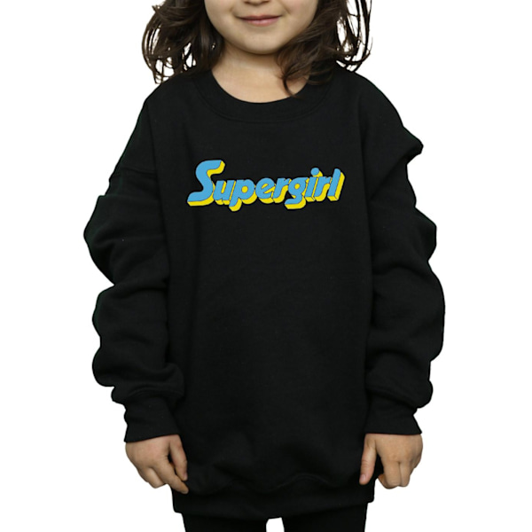 DC Comics Girls Supergirl Text Logo Sweatshirt 7-8 år Svart Black 7-8 Years