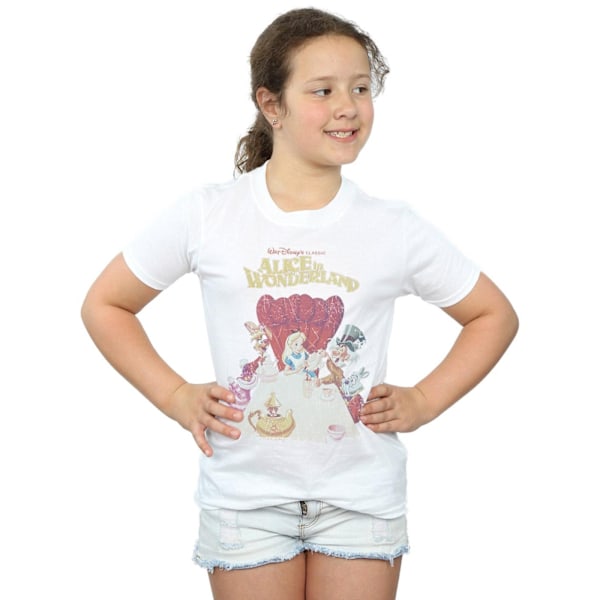 Disney Girls Alice In Wonderland Retro Poster Bomull T-Shirt 12 White 12-13 Years