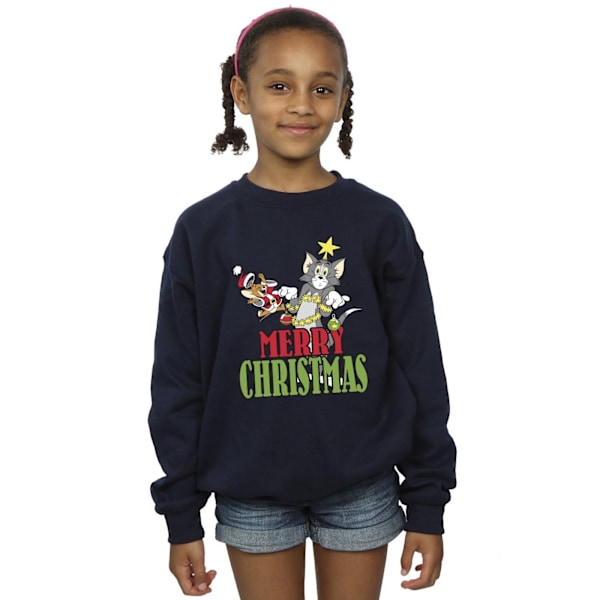 Tom And Jerry Girls Merry Christmas Baubles Sweatshirt 3-4 År Navy Blue 3-4 Years