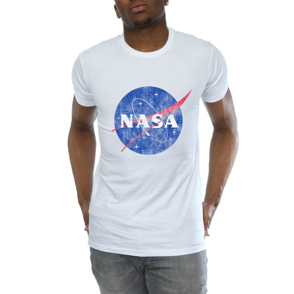 NASA Män Insignia Distressed Cotton Logo T-shirt L Vit White L