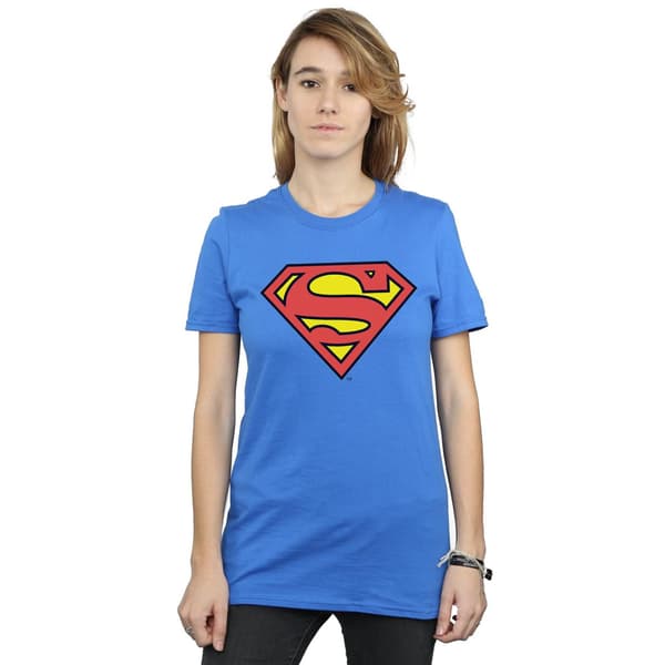 DC Comics Dam/Kvinnor Superman Logo Boyfriend Fit Bomull Boyf Royal Blue S