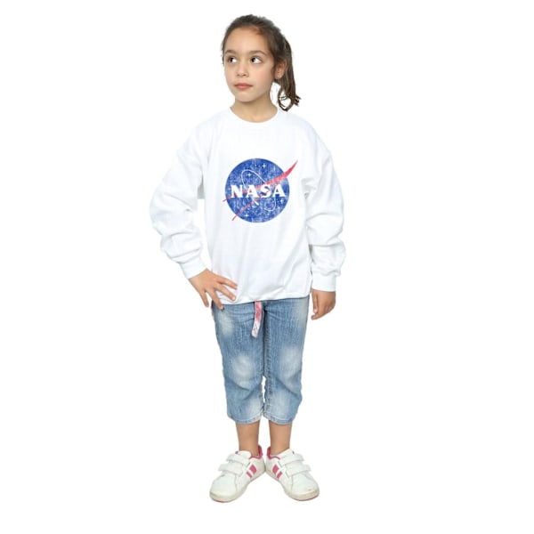 NASA Girls Distressed Logo Bomullströja 12-13 År Vit White 12-13 Years