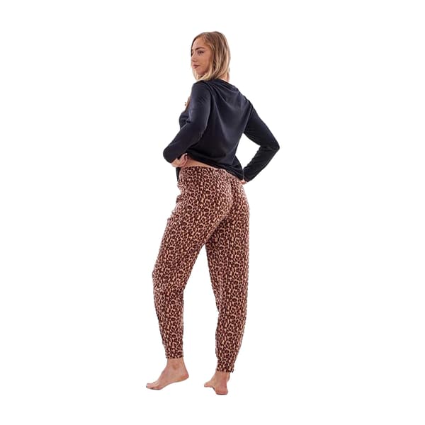 Keanu Dam/Dam Leopardmönstrad Microfleece Lång Pyjamas Set 1 Navy/Brown 12 UK - 14 UK