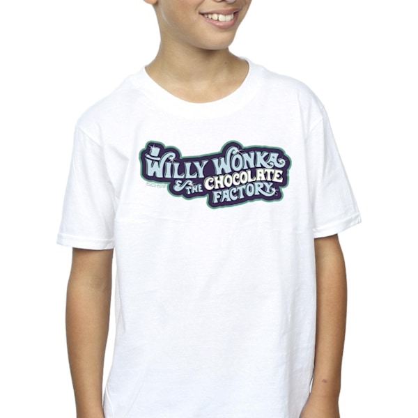 Willy Wonka Boys Chocolate Factory Logo T-Shirt 12-13 år Vit White 12-13 Years