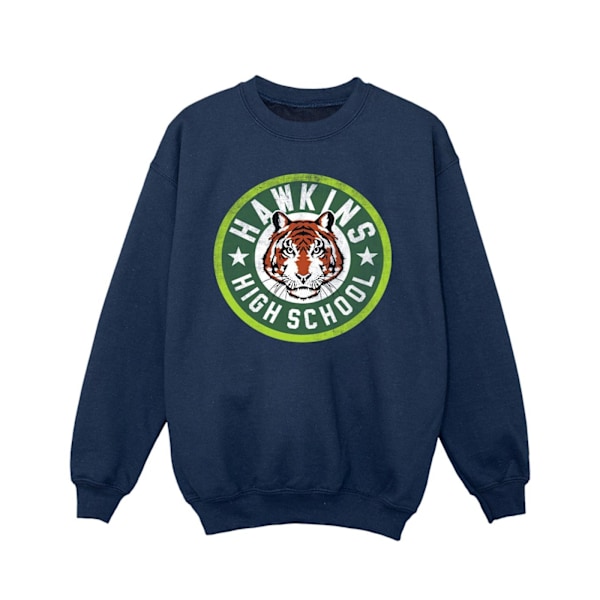 Netflix Girls Stranger Things Hawkins Tiger Circle Sweatshirt 9 Navy Blue 9-11 Years