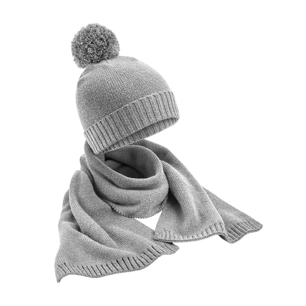 Beechfield Stickad Halsduk & Mössa Set En Storlek Ljusgråmelerad Light Grey Flecked One Size