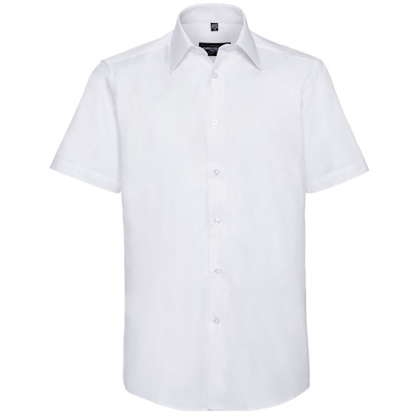 Russell Collection Herr Oxford Easy-Care Skräddarsydd Kortärmad White 17in