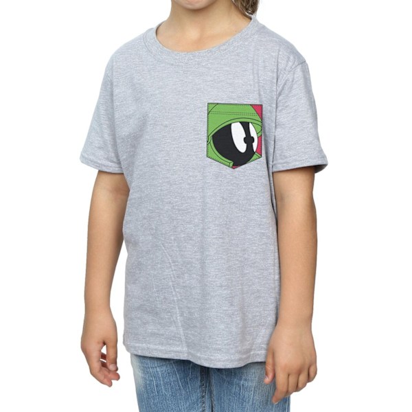 Looney Tunes Girls Marvin The Martian Face Faux Pocket Cotton T Sports Grey 9-11 Years