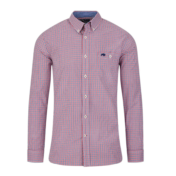 Raging Bull Herr Gingham Rutig Peach Poplin Långärmad Skjorta Red 3XL