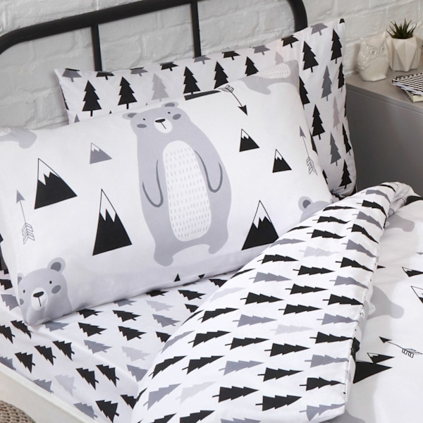 Bedding & Beyond Scandi Bear Forest Lakanset Enkelsäng Svart/Vit/Grå Black/White/Grey Single