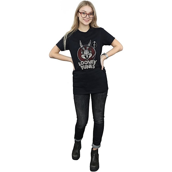 Looney Tunes Dam/Damer Bugs Bunny Cirkel Bomull Logotyp Pojkvän Black M