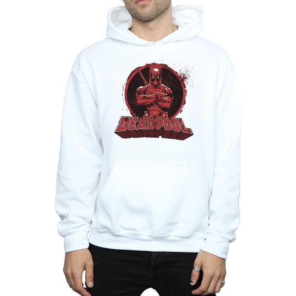 Marvel Herr Deadpool Korsa Armar Logotyp Hoodie L Vit White L