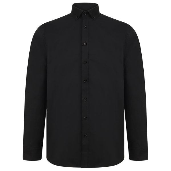 Henbury Herr Modern Långärmad Oxford Skjorta XL Svart Black XL