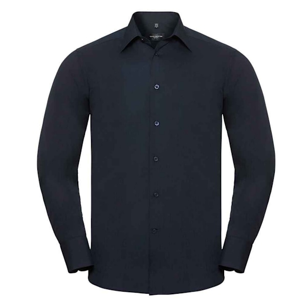 Russell Collection Herr Poplin Skräddarsydd Långärmad Skjorta 4XL French Navy 4XL