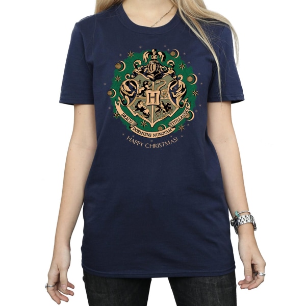 Harry Potter Dam/Damer Julkrans Bomull Boyfriend T-shirt Navy Blue M
