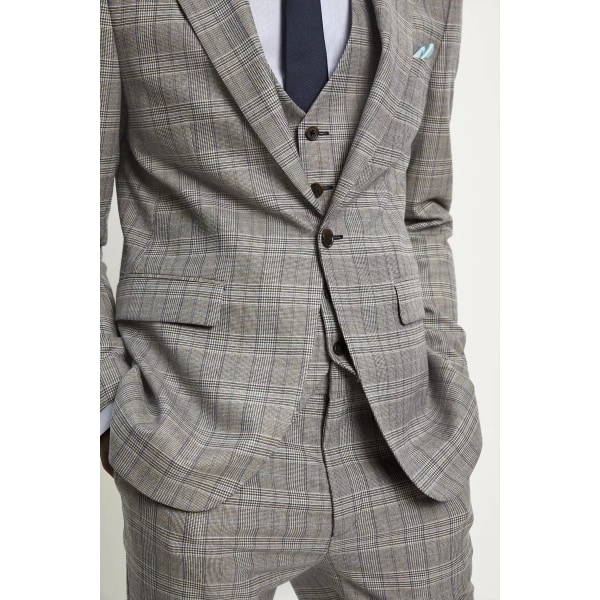 Burton Mens Pow Rutig Skinny Suit Jacka 38R Grå Grey 38R