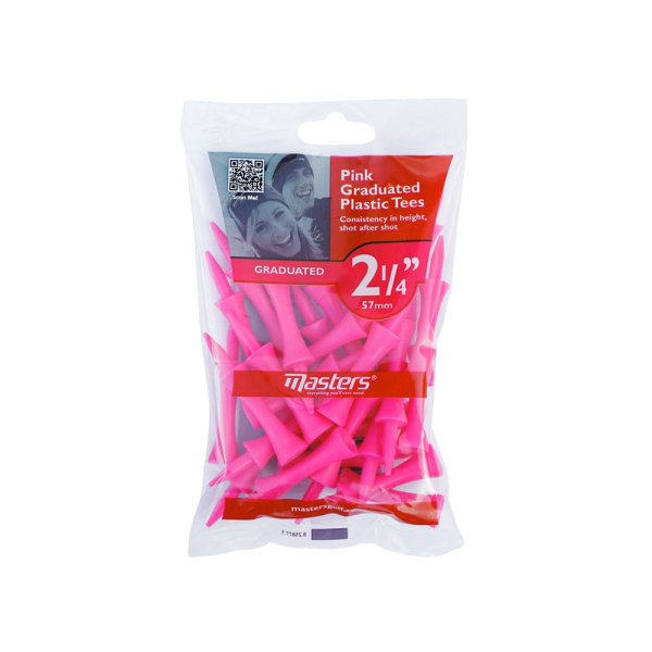 Masters Plastic Graduated Golf Tees (Pack of 25) 57mm Rosa Pink 57mm