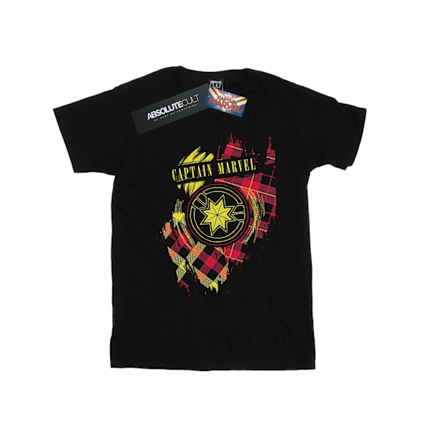 Marvel Boys Captain Marvel Tartan Patch T-Shirt 12-13 år Bla Black 12-13 Years