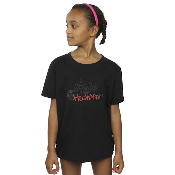 Harry Potter T-shirt för flickor med Hogwarts slott, spraybomull, 12-13 år Black 12-13 Years