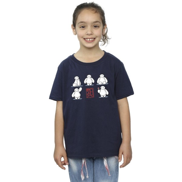 Disney Girls Big Hero 6 Baymax Många Poser Bomull T-shirt 3-4 År Navy Blue 3-4 Years