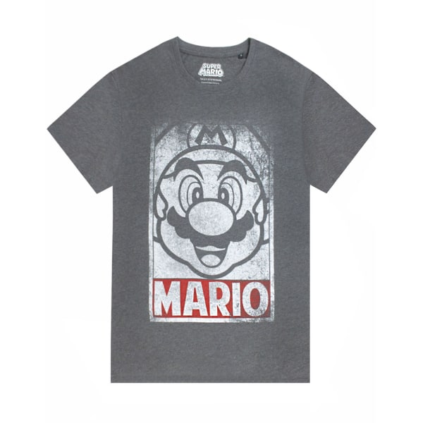 Super Mario Mens Poster T-Shirt XXL Grå Grey XXL