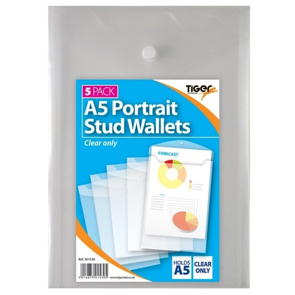 Tiger Stationery Portrait A5 Popper Wallet (5-pack) En Storlek Clear One Size