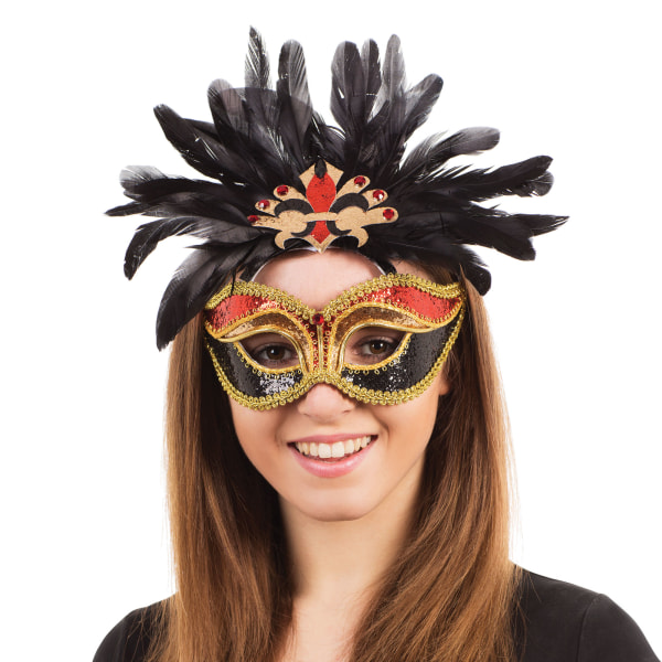 Bristol Novelty Unisex Vuxna Paljetter Carnival Eye Mask Med Black/Red/Gold One Size