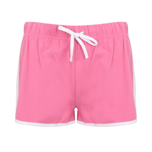 Skinni Fit Dam/Kvinnors Retro Träning / Fitness Sport Shorts Bright Pink/ White XS