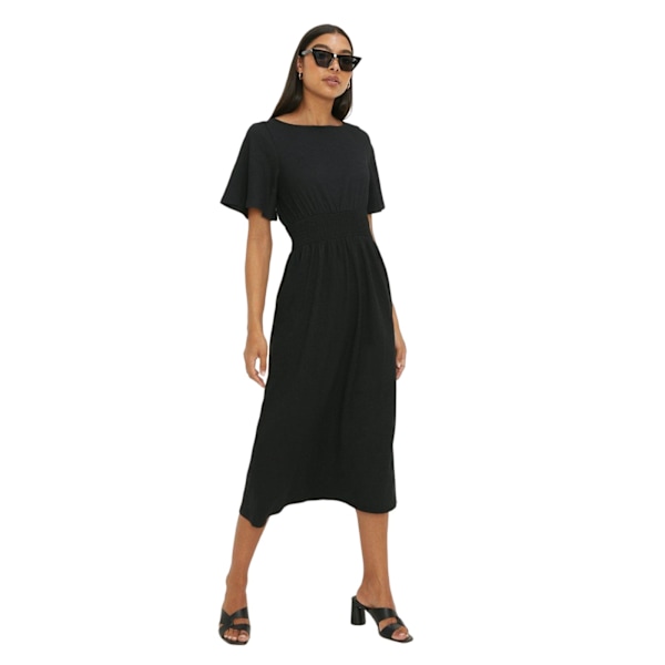 Dorothy Perkins Dam/Kvinnor Shirred Midjeklänning med Korta Ärmar Black 8 UK