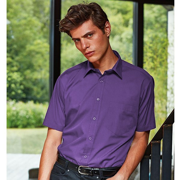 Premier Mens Short Sleeve Formal Poplin Plain Work Shirt 23 Pur Purple 23