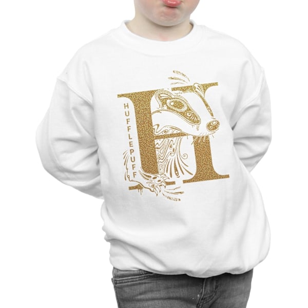 Harry Potter Pojkar Hufflepuff Glitter Sweatshirt 7-8 År Vit White 7-8 Years