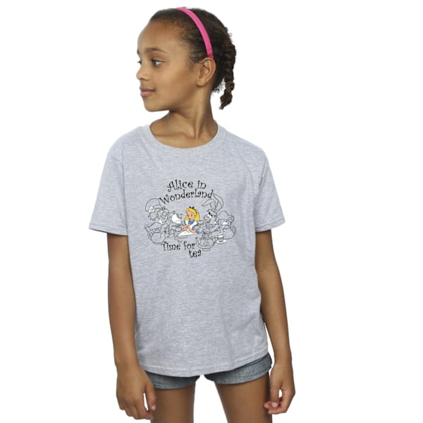 Disney Girls Alice In Wonderland Time For Tea Bomull T-shirt 7- Sports Grey 7-8 Years