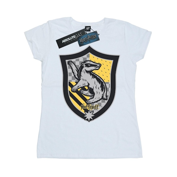 Harry Potter Dam/Kvinnor Hufflepuff Crest Flat Bomull T-shirt White XL