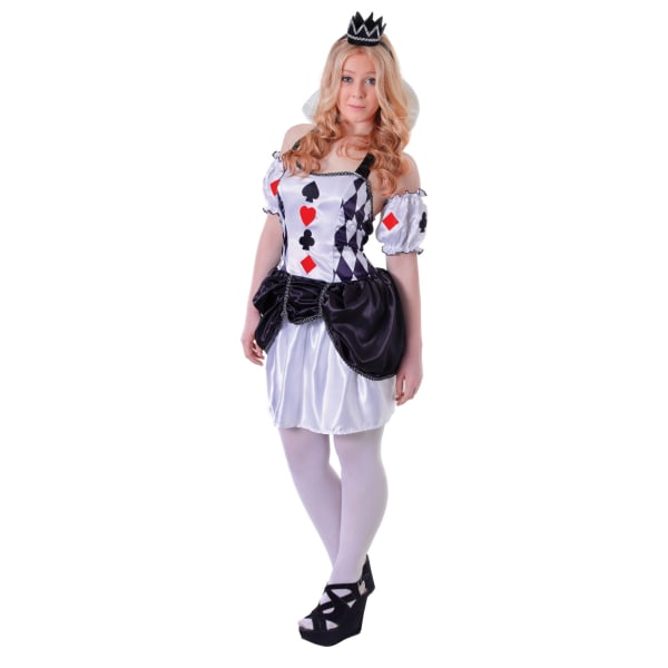Bristol Novelty Teen Girls Harlequin Card Costume One Size Whit White/Black/Red One Size