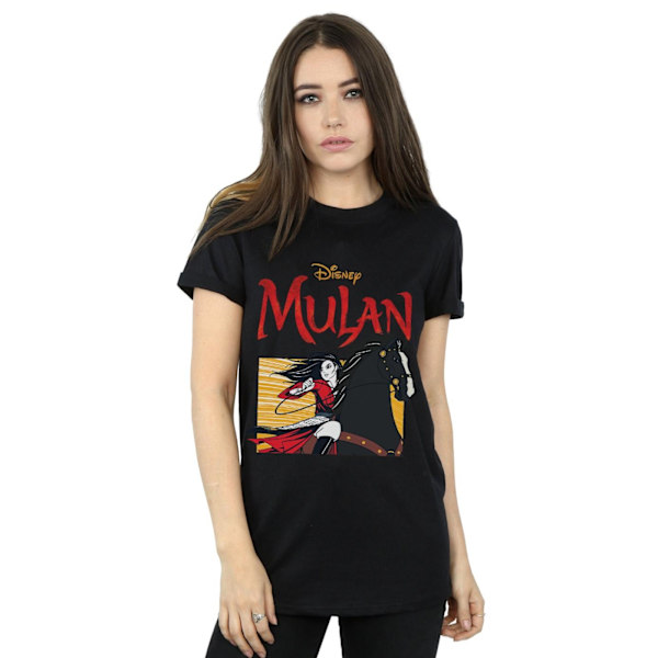 Disney Dam/Damer Mulan Film Häst Ram Bomull Pojkvän T-shirt Black XL