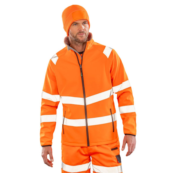 Result Äkta Återvunnen Softshell Tryckbar Säkerhetsjacka för Herr Fluorescent Orange 4XL