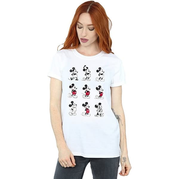 Disney Dam/Dam Mickey Mouse Evolution Bomull Boyfriend T-shirt White L