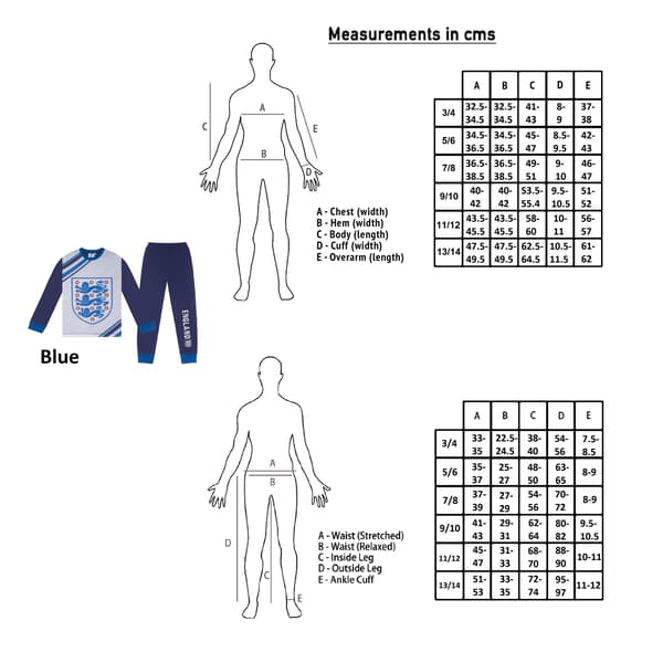 England FA Pyjamas för barn/ungdomar med lång ärm 11-12 år Blue 11-12 Years