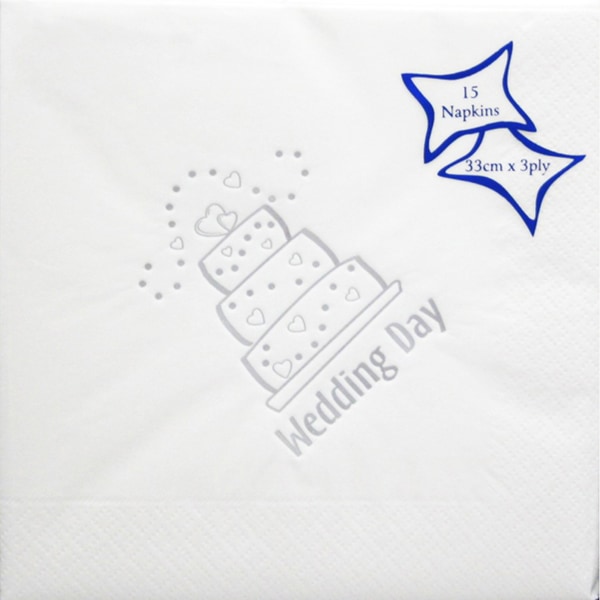 NPK bröllopsdagsdesign printed servetter (förpackning om 15) One Si White One Size
