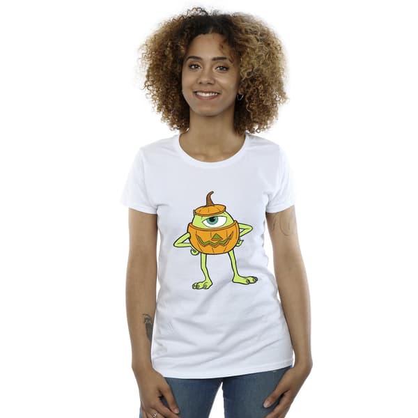 Monsters Inc Dam/Kvinnor Mike Pumpa Bomull Halloween T-shirt White M