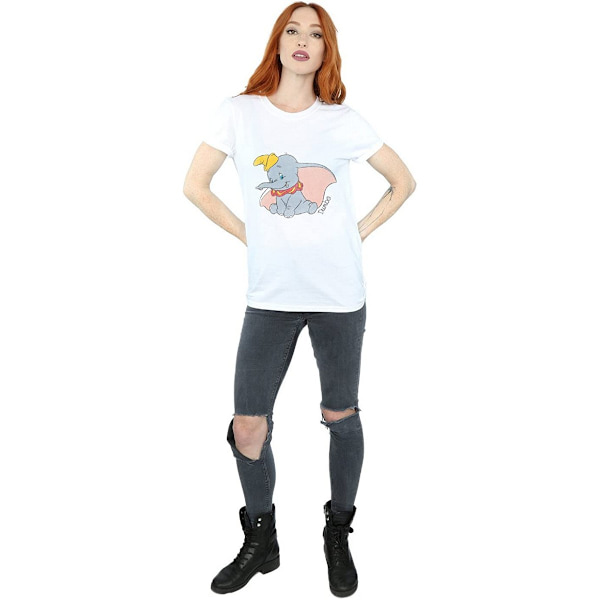 Dumbo Dam T-shirt för kvinnor/damer i klassisk bomull, pojkvänmodell, M, vit White M