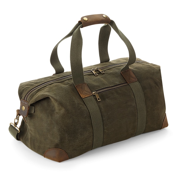 Quadra Heritage Läder Accent vaxad Canvas Holdall One Size Olive Green One Size