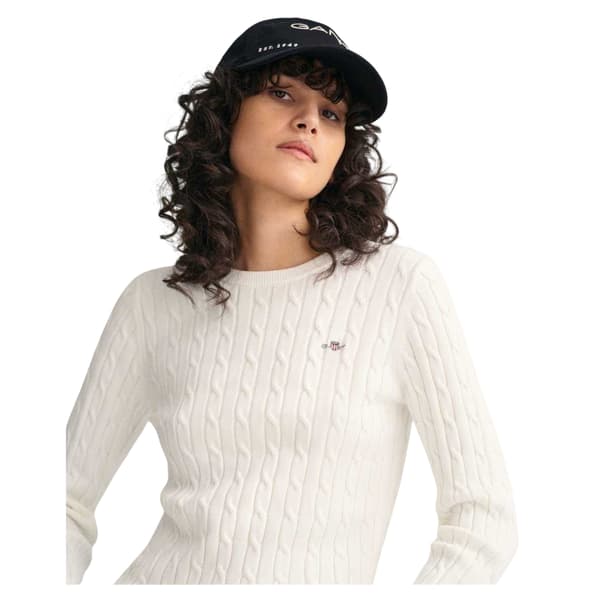 Gant Dam/Dam Kabelstickad Bomullströja med Rund Hals 14 UK E Eggshell 14 UK
